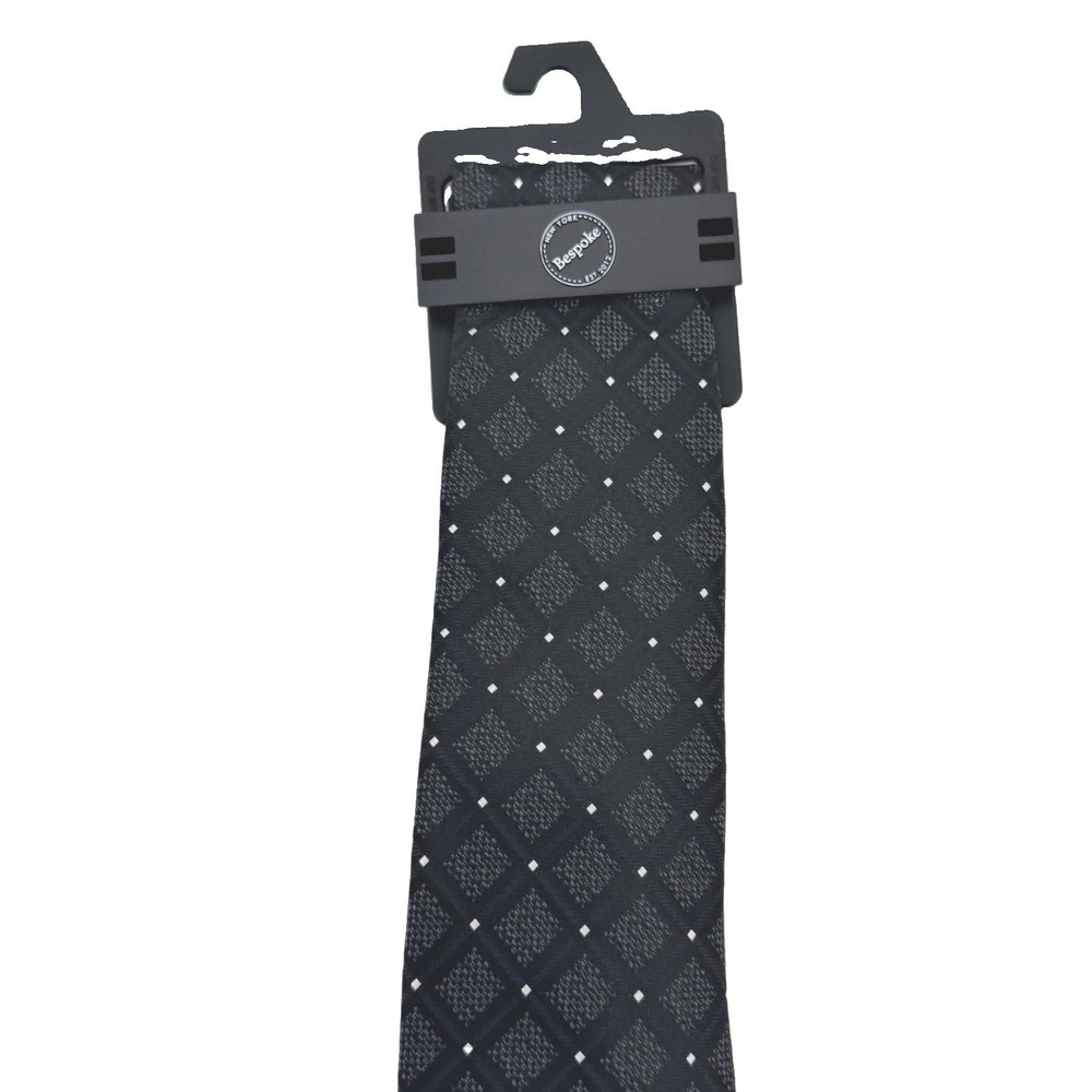 Bespoke Necktie Mens Black Diamond Dot Geometric Woven Formal Business Classic - Picture 3 of 7